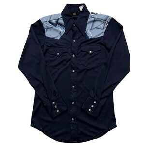 Sears Western Wear Shirt Mens Size M 15-15.5 Pearl Snap Button Blue VTG 70s